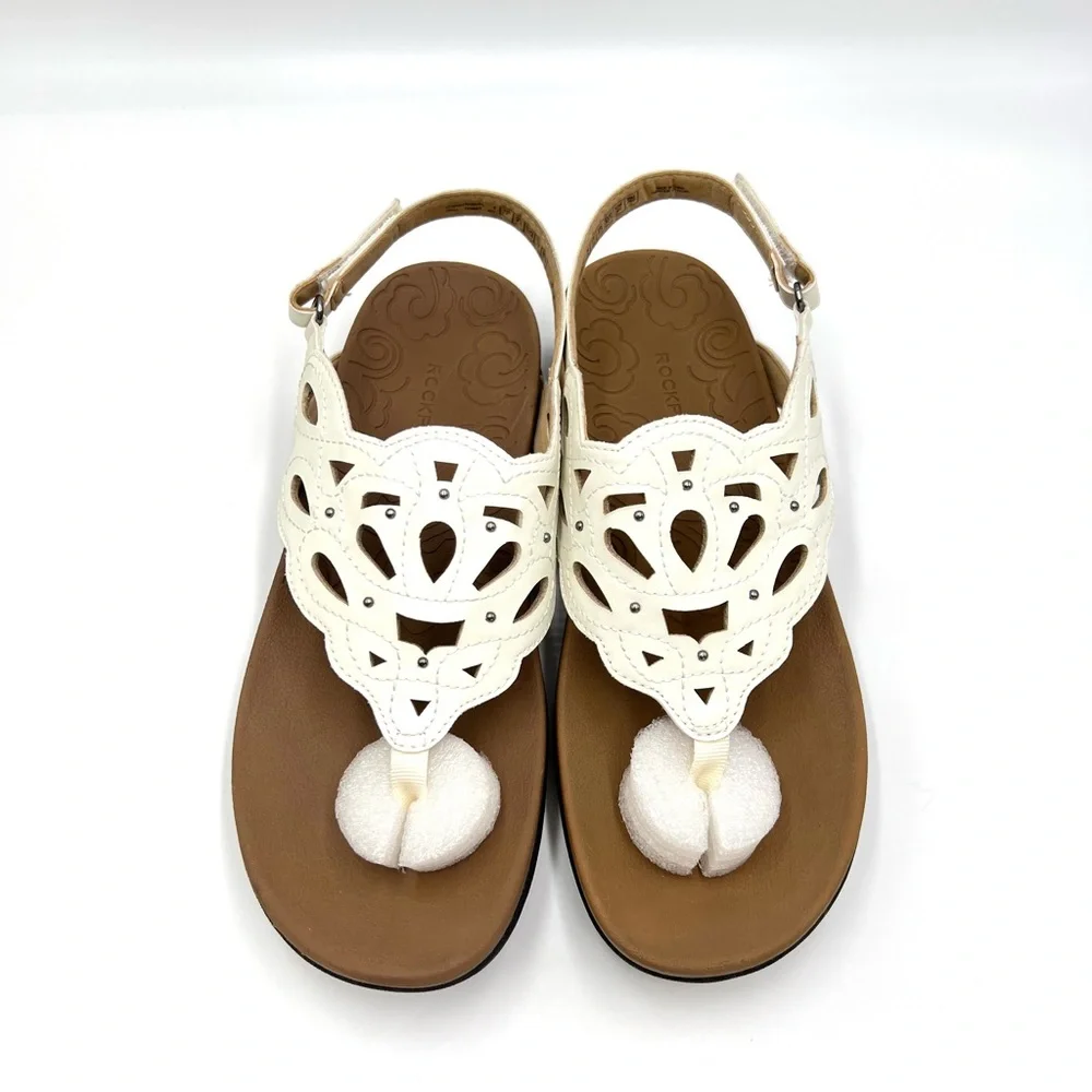Rockport Womens Size 7 Ridge Sling Ivory‎ White Cutout Summer Sandals Shoes